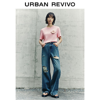URBAN REVIVO 女装时尚休闲简约趣味立体章仔T恤衫 UWL440141 浅粉色 XL