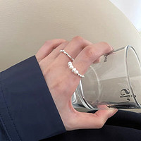 MOEFI 茉妃 s925銀珍珠戒指幾何碎銀不規則設計關節戒輕奢時尚個性尾戒 碎銀款戒指 開口可調節