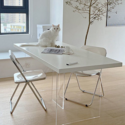 彩沉 輕奢亞克力懸空餐桌家用創意實木簡易書桌工作臺辦公桌設計師桌子