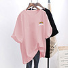 伊贝海娜款T恤女新疆棉夏季韩版中长款宽松显瘦印花百 彩虹-粉色 M80-120斤