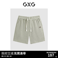 GXG男装2024年夏季休闲撞色绣花直筒五分裤短裤男 灰绿 165/S