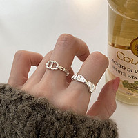 MOEFI 茉妃 設計感豬鼻子紋理銀色戒指時尚個性食指戒2024年新款網紅氣質飾品 不規則豬鼻子戒指套裝