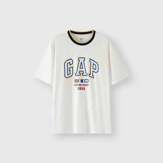 Gap 盖璞 男女款亲肤撞色logo印花短袖T恤 465443 白色 XXL