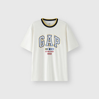 Gap 盖璞 男女款亲肤撞色logo印花短袖T恤 465443 白色 M