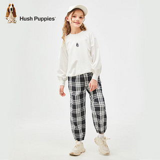 暇步士（Hush Puppies）童装2024夏季男女童色织格棉平布透气舒适简约潮流时尚格纹长裤 钻石黑 1