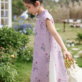 LUSON 陈大猪女童连衣裙2024夏季国风新中式旗袍裙儿童 风铃紫140