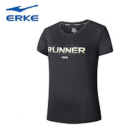 鸿星尔克（ERKE）短袖t恤女夏季圆领透气冰丝速干吸汗女士时尚跑步运动上衣女 正黑9228 2XL/175