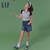 Gap 盖璞 女装2024夏季不对称柔软牛仔短裙时髦百搭半身裙876145
