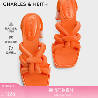CHARLES&KEITH24春方头交叉绕绳高跟时装凉拖鞋CK1-60280432 Orange橙色 35