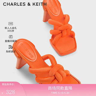 CHARLES&KEITH24春方头交叉绕绳高跟时装凉拖鞋CK1-60280432 Orange橙色 35