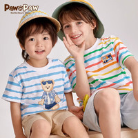 PawinPaw卡通小熊童装24年夏季男童撞色彩色条纹圆领短袖T恤 Mix混合色/99 120