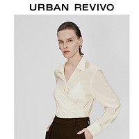 URBAN REVIVO 女士法式气质通勤褶皱长袖罩衫衬衫 UWG240101 米白 M