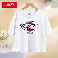 Baleno 班尼路 白色短袖T恤女2024夏季纯棉短款半袖设计感小个子体恤
