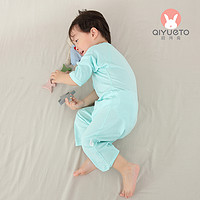 启月兔 新生婴儿夏季连体衣纯棉男童女宝短袖薄款对开空调服睡衣