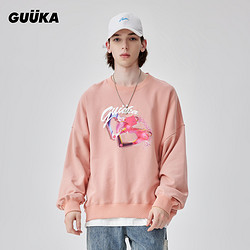 GUUKA 古由卡 粉色廓形男士卫衣男纯棉秋季