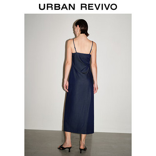 URBAN REVIVO 女士复古气质修身褶皱吊带牛仔连衣裙 UWG840074 蓝色 S