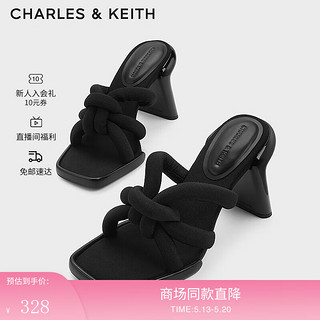 CHARLES&KEITH24春方头交叉绕绳高跟时装凉拖鞋CK1-60280432 BLACK TEXTURED黑色纹理 38