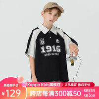 Kappa Kids卡帕男童POLO衫夏款2024插肩袖童装上衣透气短袖儿童T恤 黑色 薄款  150