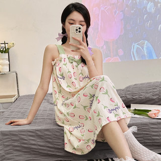 XiaLiSha 夏莉莎 睡裙女夏季吊带睡衣宽松休闲女式睡衣中款长 MZY77111 XXL168-178140-160