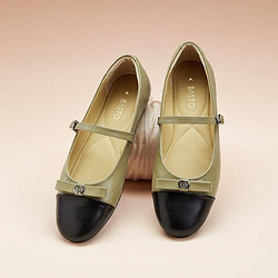 BASTO 百思圖 春夏款時髦氣質復古瑪麗珍鞋淺口系帶平跟舒適女單鞋