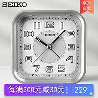 SEIKO 精工 日本精工時鐘時尚現代簡約方形貪睡夜燈夜光功能兒童石英鬧鐘