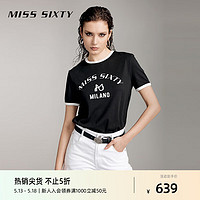 MISS SIXTY2024夏季短袖T恤女撞色logo印花休闲百搭通勤上衣 黑色 M