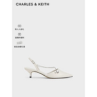 CHARLES&KEITH24夏尖头细跟后空交叉链条凉鞋女CK1-61720188 粉白色Chalk 39