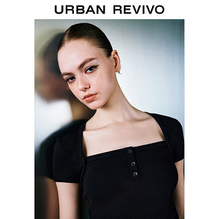 URBAN REVIVO 女士休闲简约方领修身短袖T恤 UWV440144 正黑 S