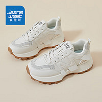 真维斯（Jeanswest）女鞋夏季韩版鞋子女休闲老爹鞋女百搭跑步运动鞋女 白色 37码 