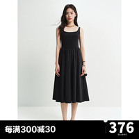 太平鸟女装气质针织连衣裙夏季新款方领黑色无袖裙小众时尚小黑裙 黑色