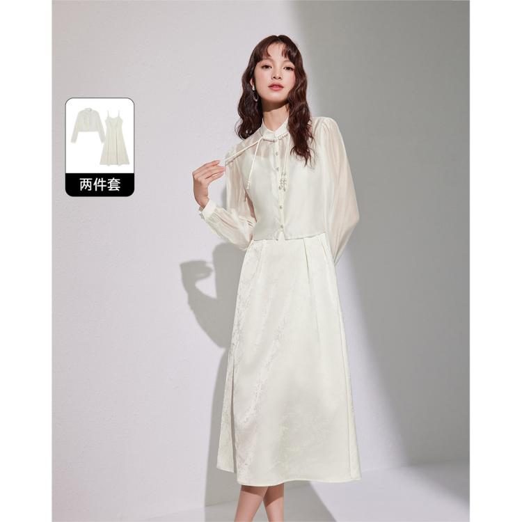 商場套裝2024新中式國風高級清冷感通勤百搭上下套裙