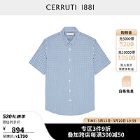 CERRUTI 1881男装夏季商务休闲格纹纯棉短袖衬衫男C4942EI021 中蓝 40