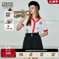 Teenie Weenie小熊2024年夏季新款V领短袖针织开衫薄款时尚设计感