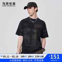 马克华菲【纯棉】圆领短袖T恤男2024夏季满印刺绣休闲百搭宽松潮牌t恤 015深灰 L