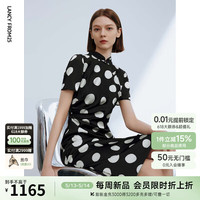 朗姿复古波点气质旗袍新中式国风设计感连衣裙2024夏季新款裙子女 黑色