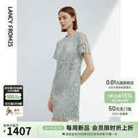 朗姿法式蕾丝气质短袖收腰高级感设计感连衣裙2024夏季新款裙子女