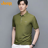 Jeep 吉普 Polo商务休闲衫男士短袖T恤春夏季冰丝透气上衣服男装 军绿 M