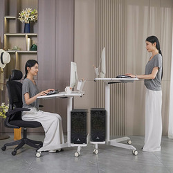 Frankwood桌面可折叠移动气动升降电脑桌家用学习桌小户型站立式办公工作台 白色