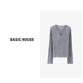 Basic House/百家好极简静奢短款时尚百搭长袖针织衫-B0624H5X782 灰色 XL125-140斤