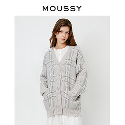 MOUSSY 摩西 春季新品休闲通勤风格纹单排扣针织开衫女010EAK70-5820