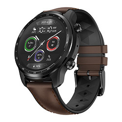 TicWatch ProX 4G版 Esim通話 智能手表 46mm 黑色不銹鋼表殼 棕色牛皮表帶（血氧、心率）