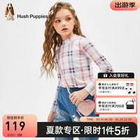 暇步士（Hush Puppies）童装儿童2024夏季女童网纱打底衫经典甜美柔软顺滑亲肤打底衫 杏仁卡其 120cm