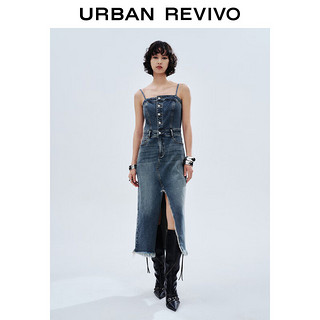 URBAN REVIVO 【都市趣野】2024夏季女复古吊带牛仔连衣裙 UWV840157 天蓝 XS