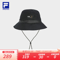 FILA 斐乐官方情侣款圆帽2024夏新款户外运动帽防风遮阳帽宽檐帽 深黑-BK XS