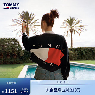 TOMMY JEANS【美式休闲】24新款春季女灯笼袖纯棉后背撞色宽松开衫18335 黑白红拼色C1G XS