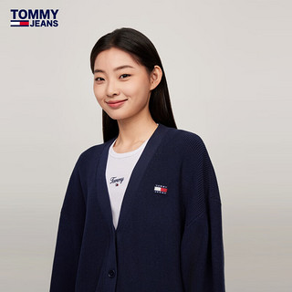 TOMMY JEANS【美式休闲】24新款春季女灯笼袖纯棉后背撞色宽松开衫18335 黑白红拼色C1G XS