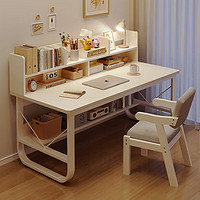 悦美妙 电脑桌台式学生简易书桌书柜书架一体写字桌子家用办公工作学习桌 暖白色100*60cm