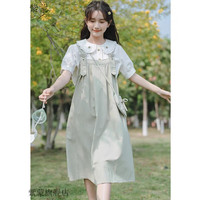 紫蒙法式吊带连衣裙季女生裙子夏天少女高中初中生长裙 上衣服+背带裙 均码(可备注码数)