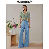 MAXRIENY 经典复古版型阔腿裤华丽高腰牛仔裤修身显瘦
