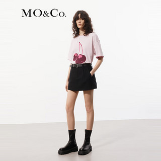 MO&Co.2024夏抗菌防螨樱桃印花宽松圆领短袖T恤MBD2TEET57 淡粉色 M/165